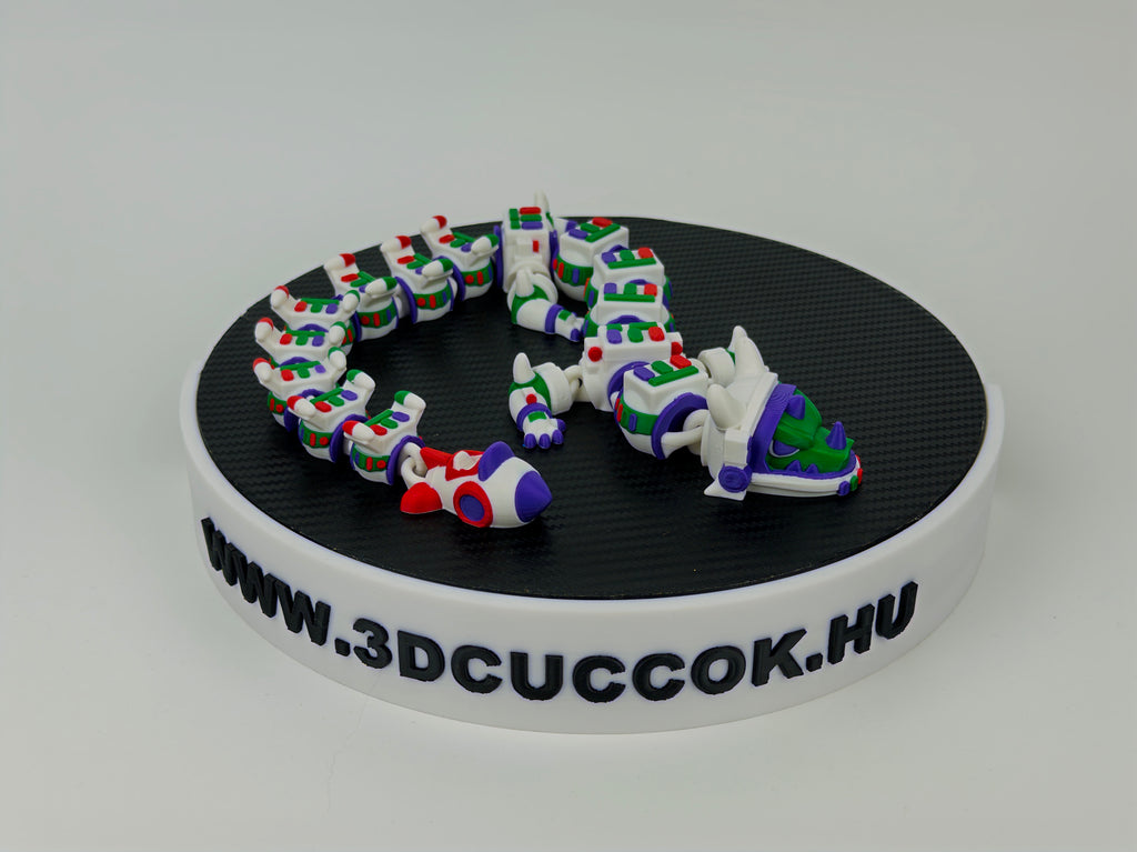 Buzz Lightyear inspirálta fehér-zöld-lila sárkány űrruhát idéző mintákkal