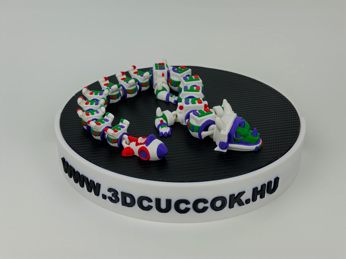 Buzz Lightyear inspirálta fehér-zöld-lila sárkány űrruhát idéző mintákkal