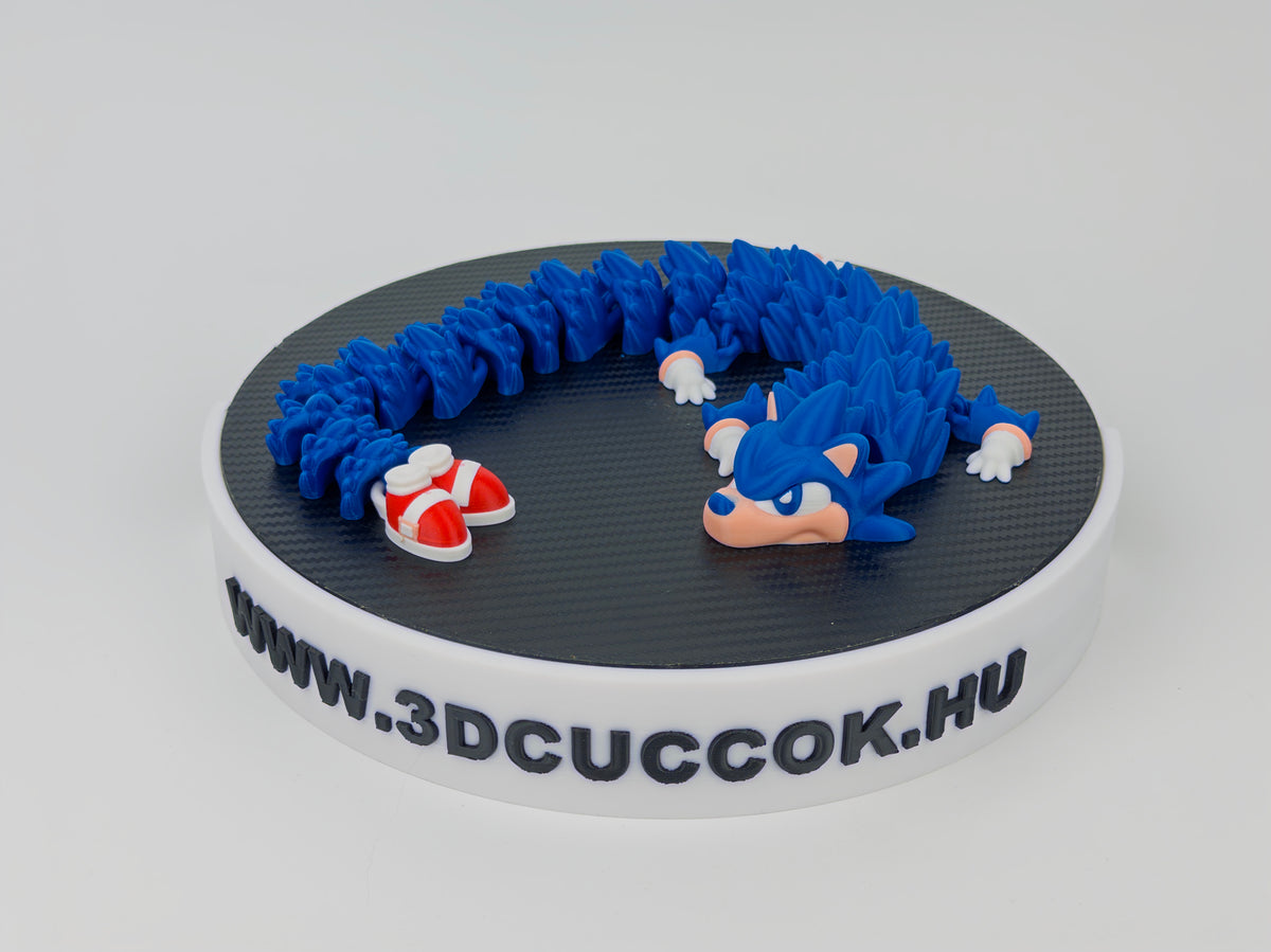 Sonic inspirálta kék sárkány piros cipős farokvéggel, tagolt testtel
